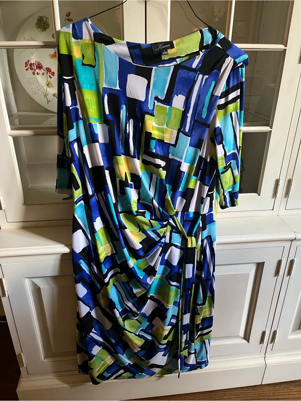 Kiera Blue & Green Abstract Print Knot-Front Women’s Dress